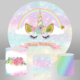 Aperturee Rainbow And Unicorn Round Girls Birthday Party Backdrop